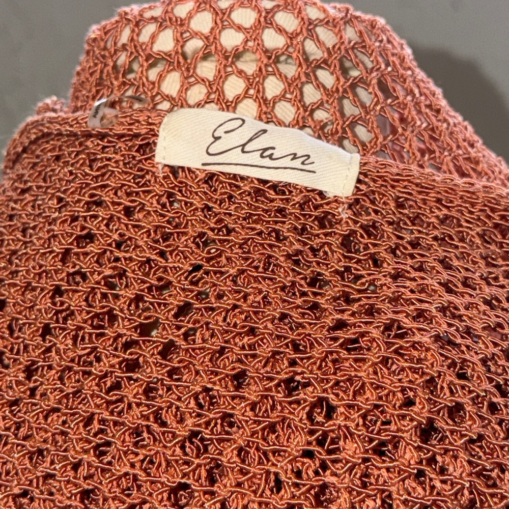 ELAN Crochet Bronze Copper Open Front‎ Hooded Duster Cardigan Jacket Cover-up L - Picture 9 of 10